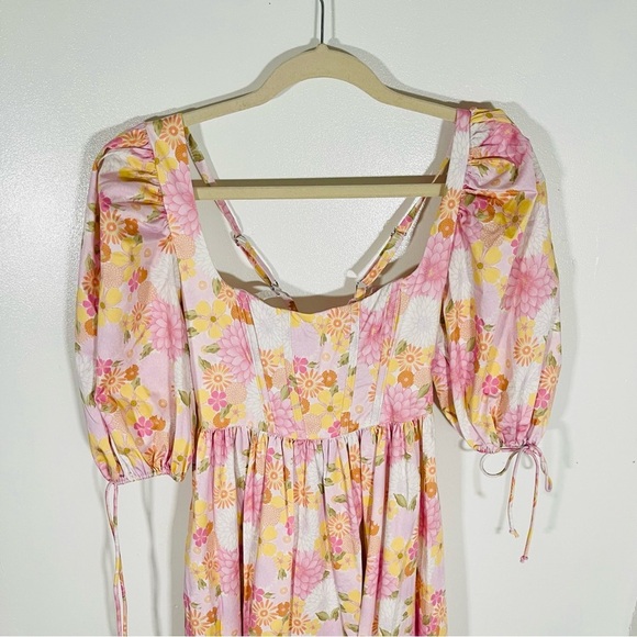 NEW For Love And Lemons Carrie Midi Dress Pink Floral Bohemian Cottagecore - Picture 4 of 12